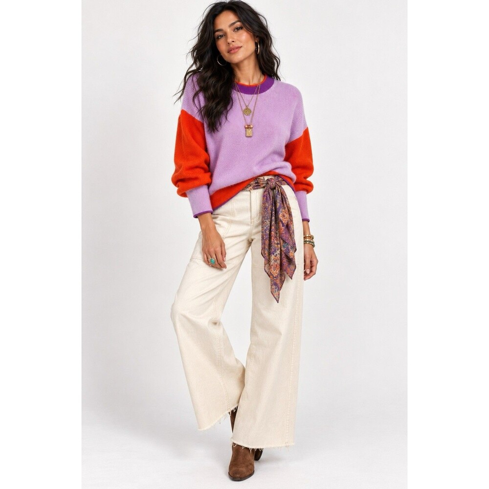Maeve Anthropologie 100% Cashmere Sweater Small Lavender Orange Colorblock